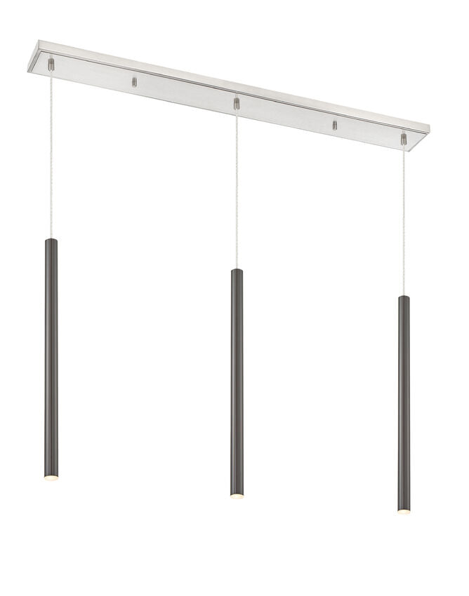 Z-Lite Forest 5" W x 24" H 3-Light LED Brushed Nickel Steel Island Light With Pearl Black Steel Shade