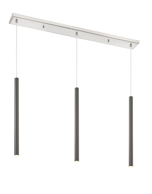 Z-Lite Forest 5" W x 24" H 3-Light LED Brushed Nickel Steel Island Light With Pearl Black Steel Shade