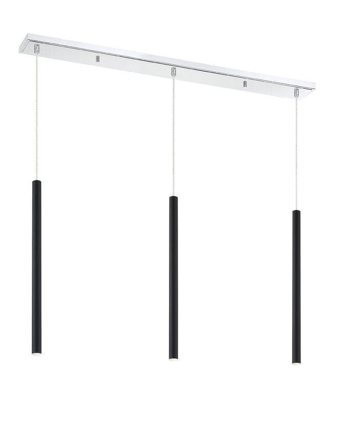 Z-Lite Forest 5" W x 24" H 3-Light LED Chrome Island Light With Matte Black Steel Shade