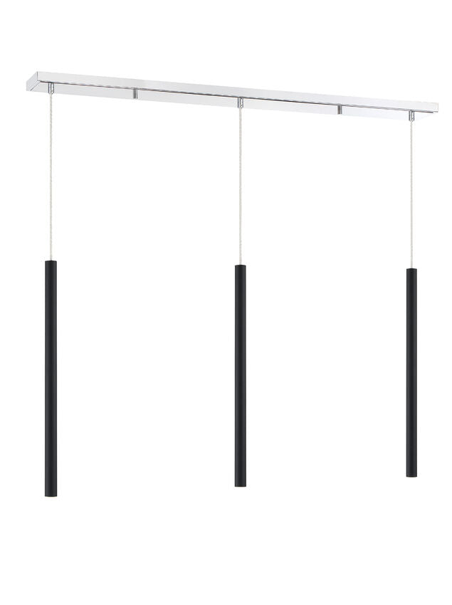 Z-Lite Forest 5" W x 24" H 3-Light LED Chrome Island Light With Matte Black Steel Shade