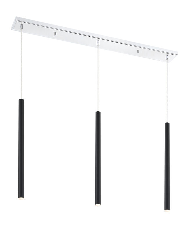 Z-Lite Forest 5" W x 24" H 3-Light LED Chrome Island Light With Matte Black Steel Shade