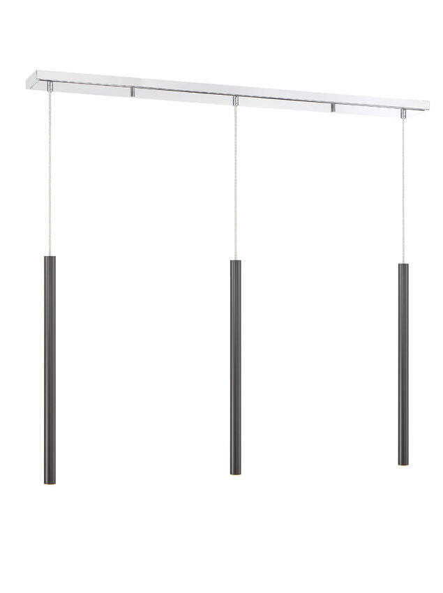 Z-Lite Forest 5" W x 24" H 3-Light LED Chrome Steel Island Light With Pearl Black Steel Shade