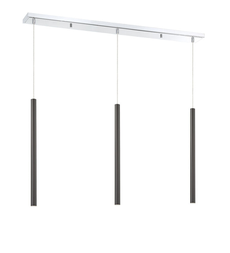 Z-Lite Forest 5" W x 24" H 3-Light LED Chrome Steel Island Light With Pearl Black Steel Shade
