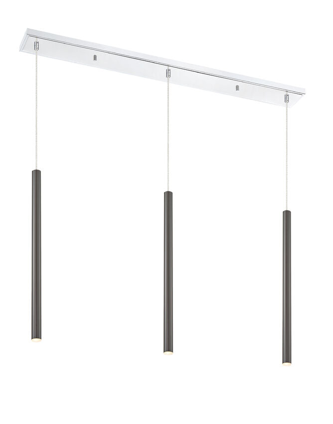 Z-Lite Forest 5" W x 24" H 3-Light LED Chrome Steel Island Light With Pearl Black Steel Shade