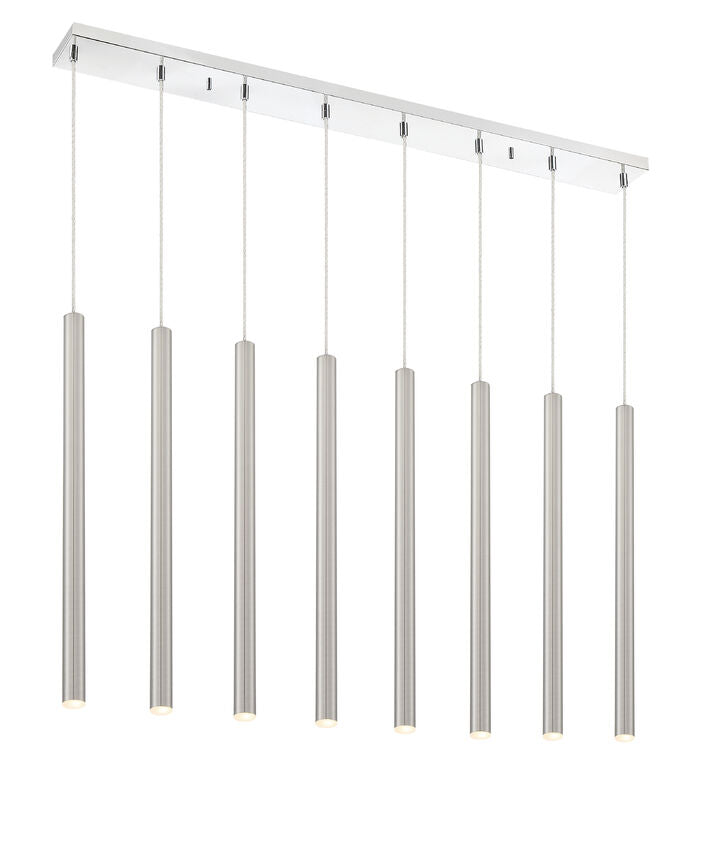Z-Lite Forest 5" W x 24" H 8-Light LED Chrome Island Light With Brushed Nickel Steel Shade