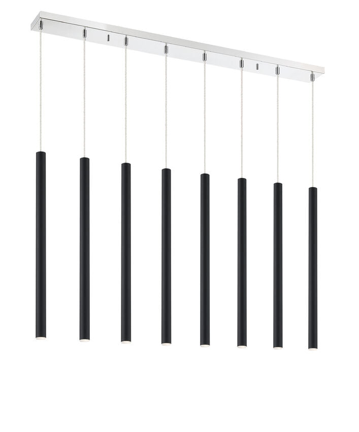 Z-Lite Forest 5" W x 24" H 8-Light LED Chrome Island Light With Matte Black Steel Shade