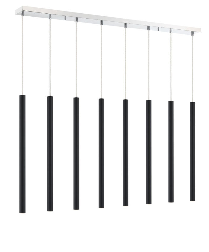 Z-Lite Forest 5" W x 24" H 8-Light LED Chrome Island Light With Matte Black Steel Shade