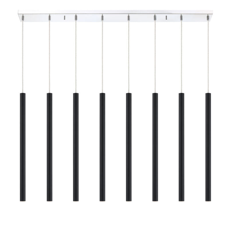 Z-Lite Forest 5" W x 24" H 8-Light LED Chrome Island Light With Matte Black Steel Shade