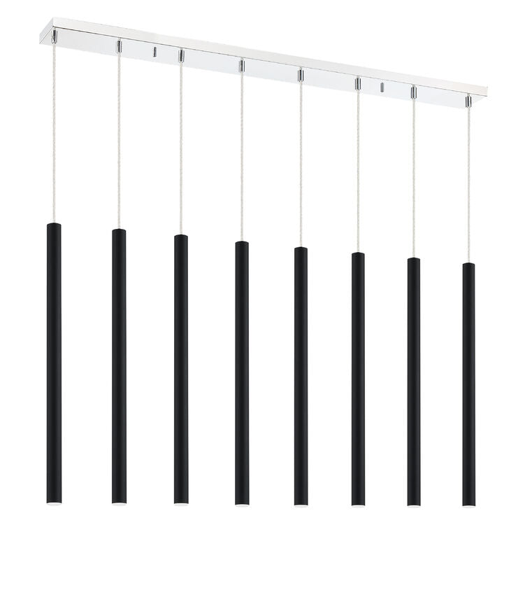 Z-Lite Forest 5" W x 24" H 8-Light LED Chrome Island Light With Matte Black Steel Shade