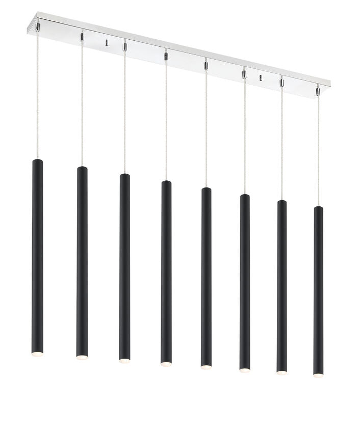 Z-Lite Forest 5" W x 24" H 8-Light LED Chrome Island Light With Matte Black Steel Shade