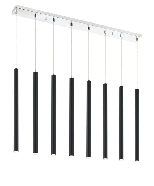 Z-Lite Forest 5" W x 24" H 8-Light LED Chrome Island Light With Matte Black Steel Shade