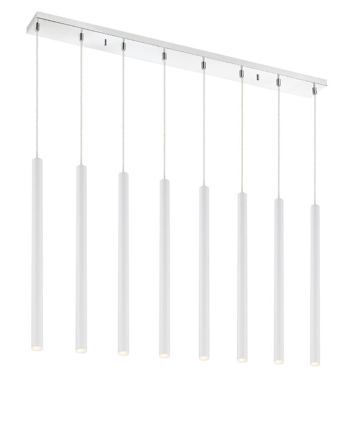 Z-Lite Forest 5" W x 24" H 8-Light LED Chrome Island Light With Matte White Steel Shade