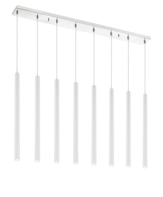 Z-Lite Forest 5" W x 24" H 8-Light LED Chrome Island Light With Matte White Steel Shade