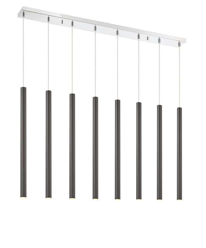 Z-Lite Forest 5" W x 24" H 8-Light LED Chrome Island Light With Pearl Black Steel Shade