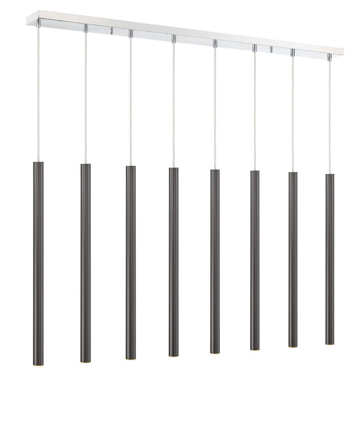 Z-Lite Forest 5" W x 24" H 8-Light LED Chrome Island Light With Pearl Black Steel Shade