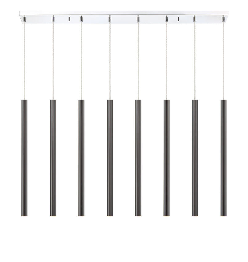 Z-Lite Forest 5" W x 24" H 8-Light LED Chrome Island Light With Pearl Black Steel Shade