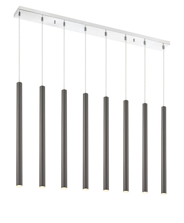 Z-Lite Forest 5" W x 24" H 8-Light LED Chrome Island Light With Pearl Black Steel Shade
