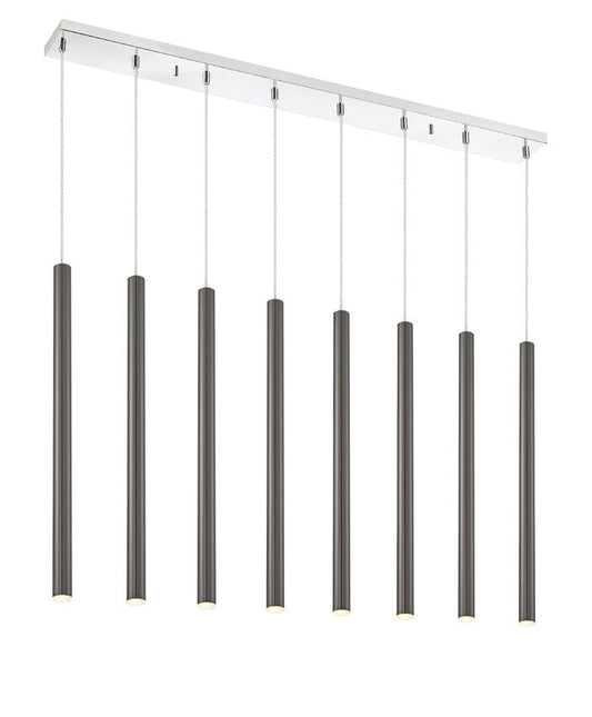 Z-Lite Forest 5" W x 24" H 8-Light LED Chrome Island Light With Pearl Black Steel Shade