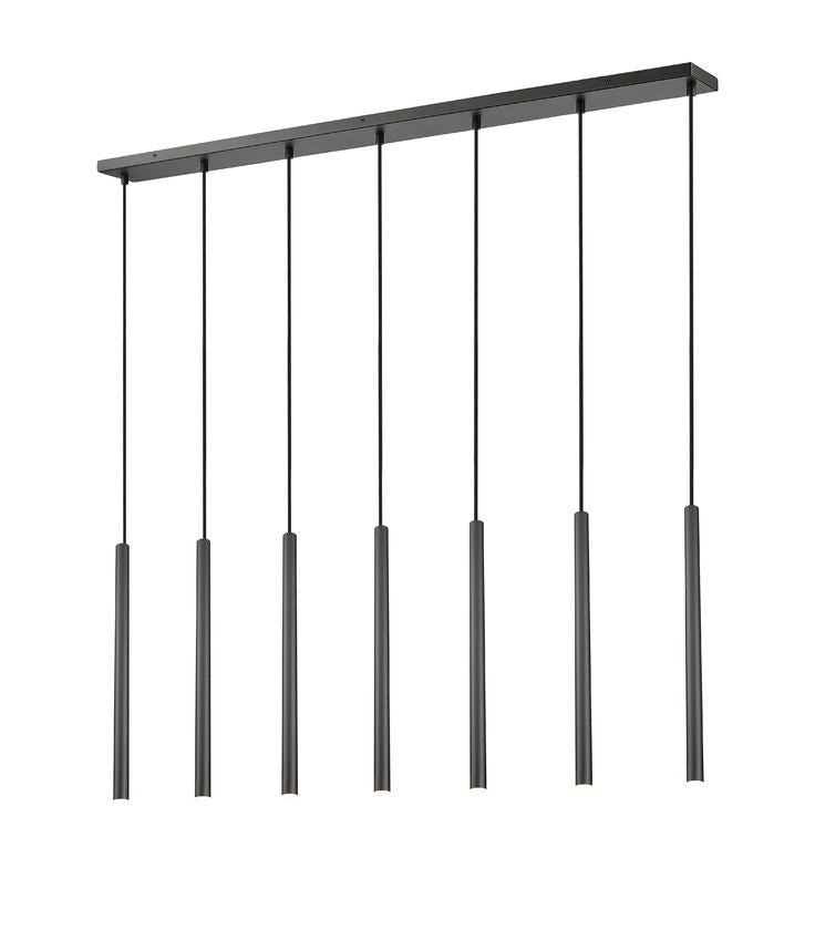 Z-Lite Forest 54" 7-Light LED-Integrated Matte Black Steel Linear Chandelier
