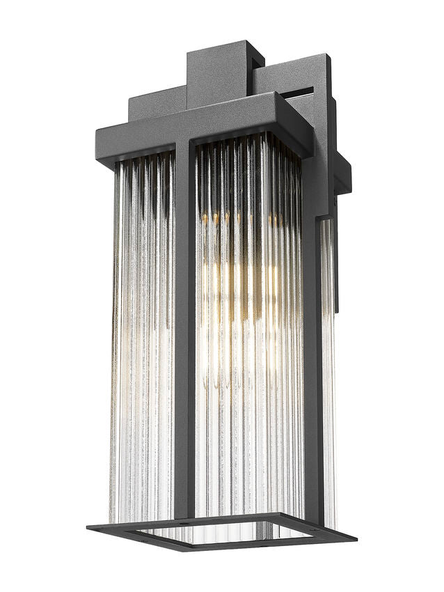 Z-Lite Fortis 18" H 1-Light Aluminum Sand Black Frame Clear Ribbed Glass Shade Outdoor Wall Light