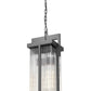 Z-Lite Fortis 24" H 2-Light Aluminum Sand Black Frame Clear Ribbed Glass Shade Outdoor Chain Mount Ceiling Fixture