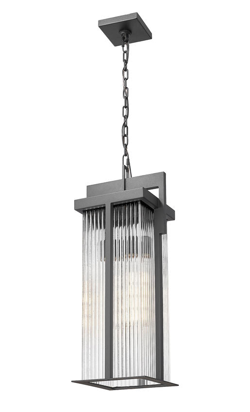 Z-Lite Fortis 24" H 2-Light Aluminum Sand Black Frame Clear Ribbed Glass Shade Outdoor Chain Mount Ceiling Fixture