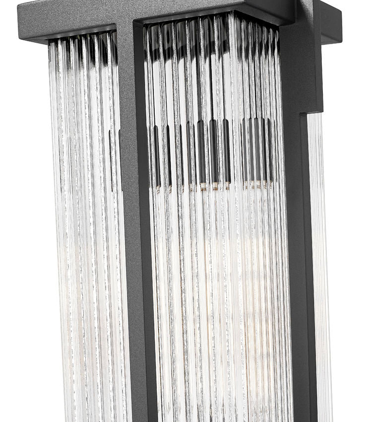Z-Lite Fortis 24" H 2-Light Aluminum Sand Black Frame Clear Ribbed Glass Shade Outdoor Chain Mount Ceiling Fixture