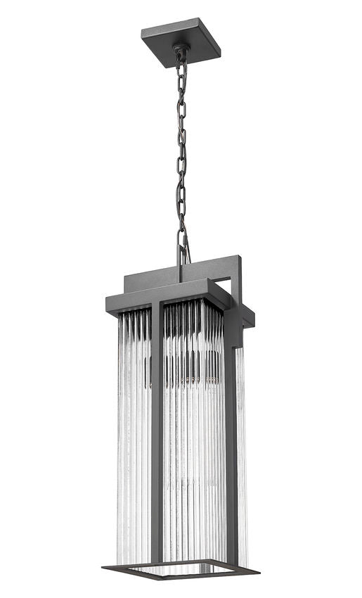 Z-Lite Fortis 24" H 2-Light Aluminum Sand Black Frame Clear Ribbed Glass Shade Outdoor Chain Mount Ceiling Fixture