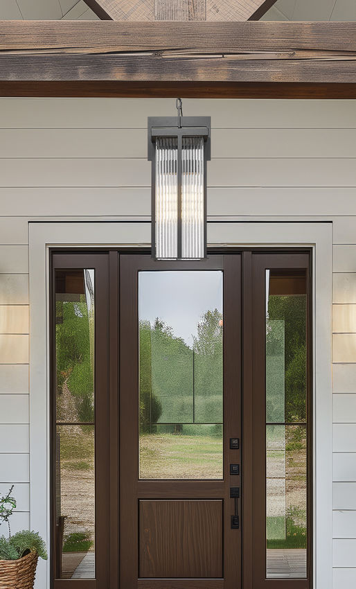 Z-Lite Fortis 24" H 2-Light Aluminum Sand Black Frame Clear Ribbed Glass Shade Outdoor Chain Mount Ceiling Fixture