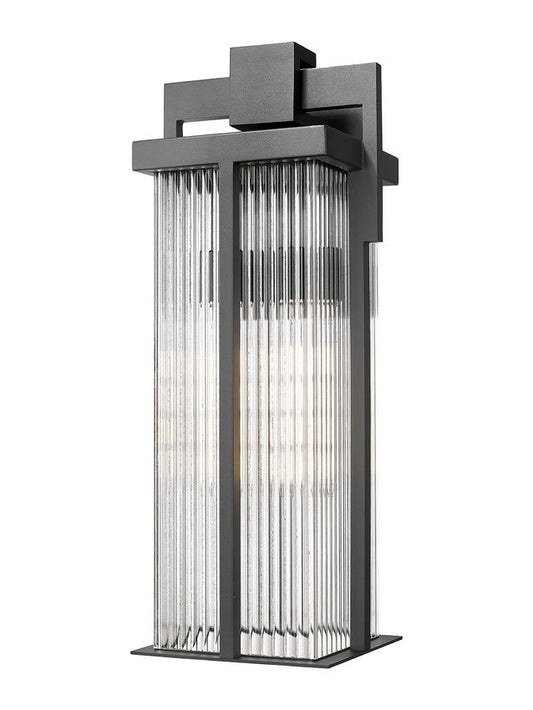 Z-Lite Fortis 24" H 2-Light Aluminum Sand Black Frame Clear Ribbed Glass Shade Outdoor Wall Light