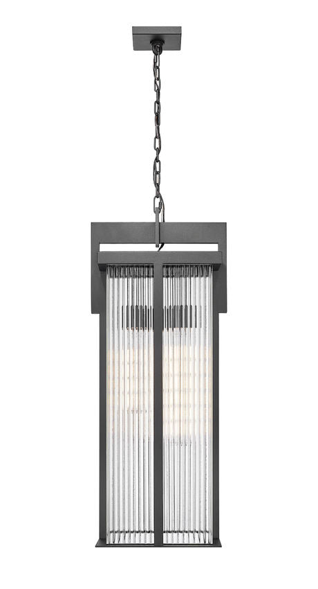 Z-Lite Fortis 31" H 3-Light Aluminum Sand Black Frame Clear Ribbed Glass Shade Outdoor Chain Mount Ceiling Fixture