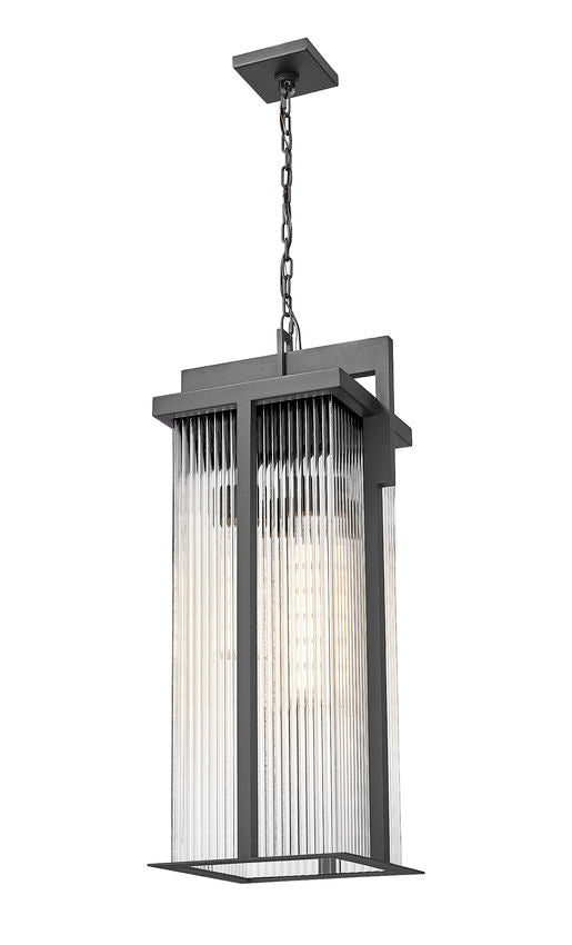 Z-Lite Fortis 31" H 3-Light Aluminum Sand Black Frame Clear Ribbed Glass Shade Outdoor Chain Mount Ceiling Fixture