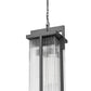 Z-Lite Fortis 31" H 3-Light Aluminum Sand Black Frame Clear Ribbed Glass Shade Outdoor Chain Mount Ceiling Fixture
