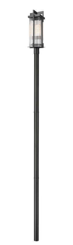 Z-Lite Fortis 5031PHBR-5009P120-BK 2-Light Aluminum Sand Black Frame Clear Ribbed Glass Shade Outdoor Post Mounted Fixture