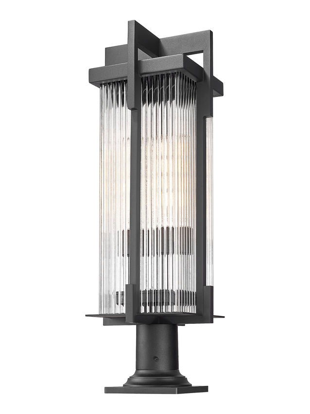 Z-Lite Fortis 5031PHBR-533PM-BK 2-Light Aluminum Sand Black Frame Clear Ribbed Glass Shade Outdoor Post Mounted Fixture
