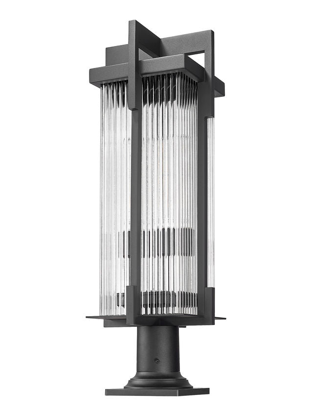 Z-Lite Fortis 5031PHBR-533PM-BK 2-Light Aluminum Sand Black Frame Clear Ribbed Glass Shade Outdoor Post Mounted Fixture