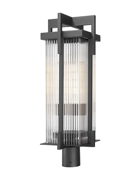Z-Lite Fortis 5031PHBR-BK 2-Light Aluminum Sand Black Frame Clear Ribbed Glass Shade Outdoor Post Mounted Fixture