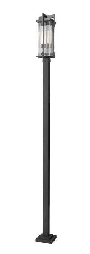 Z-Lite Fortis 5031PHBS-536P-BK 2-Light Aluminum Sand Black Frame Clear Ribbed Glass Shade Outdoor Post Mounted Fixture