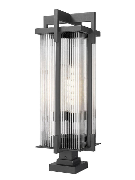 Z-Lite Fortis 5031PHXLS-SQPM-BK 3-Light Aluminum Sand Black Frame Clear Ribbed Glass Shade Outdoor Pier Mounted Fixture