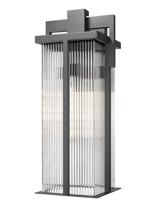 Z-Lite Fortis 5031XL-BK 3-Light Aluminum Sand Black Frame Clear Ribbed Glass Shade Outdoor Wall Light