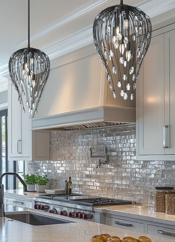 Z-Lite Gabriella 15" 5-Light Matte Black Steel Frame Pendant Light