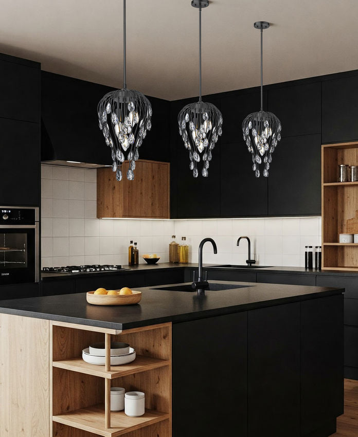 Z-Lite Gabriella 3-Light Matte Black Steel Frame Pendant Light