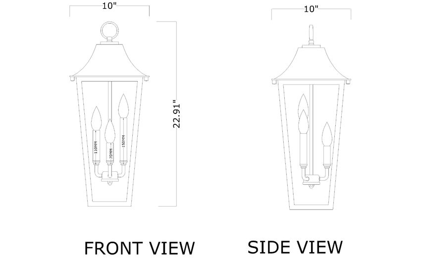 Z-Lite Gannon 10" 3-Light Black Stainless Steel Outdoor Chain Mount Ceiling Fixture With Clear Beveled Glass Shade