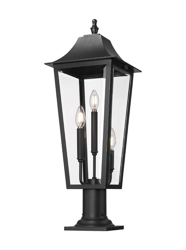 Z-Lite Gannon 10" 3-Light Black Stainless Steel Outdoor Pier Mounted Fixture With Clear Beveled Glass Shade
