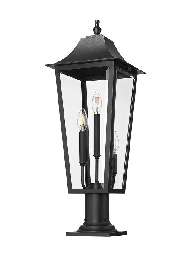 Z-Lite Gannon 10" 3-Light Black Stainless Steel Outdoor Pier Mounted Fixture With Clear Beveled Glass Shade