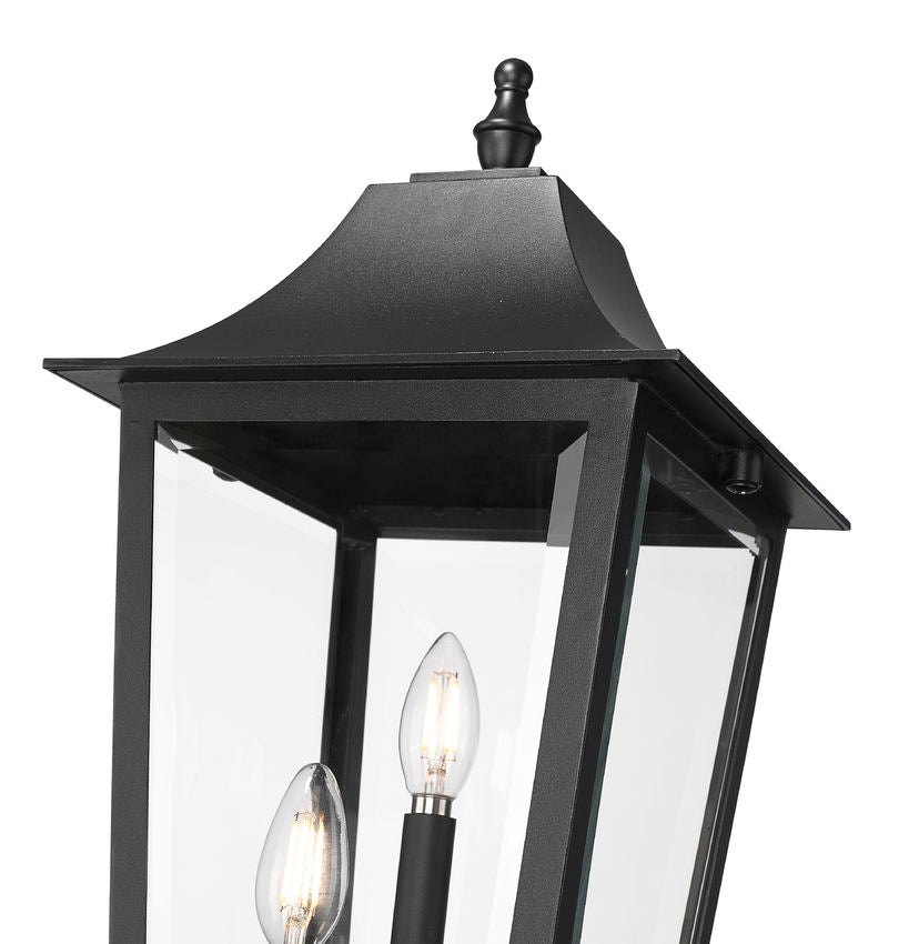 Z-Lite Gannon 10" 3-Light Black Stainless Steel Outdoor Pier Mounted Fixture With Clear Beveled Glass Shade