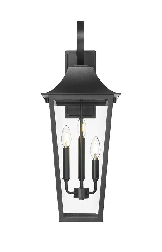 Z-Lite Gannon 10" 3-Light Black Stainless Steel Outdoor Wall Light With Clear Beveled Glass Shade