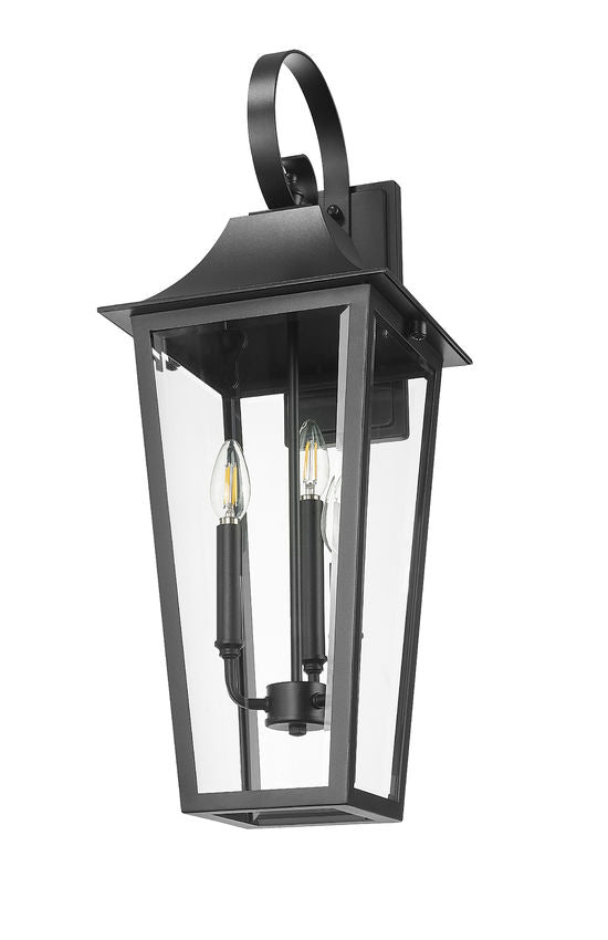 Z-Lite Gannon 10" 3-Light Black Stainless Steel Outdoor Wall Light With Clear Beveled Glass Shade