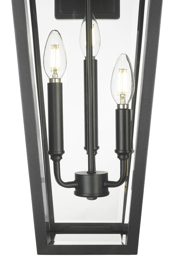 Z-Lite Gannon 10" 3-Light Black Stainless Steel Outdoor Wall Light With Clear Beveled Glass Shade