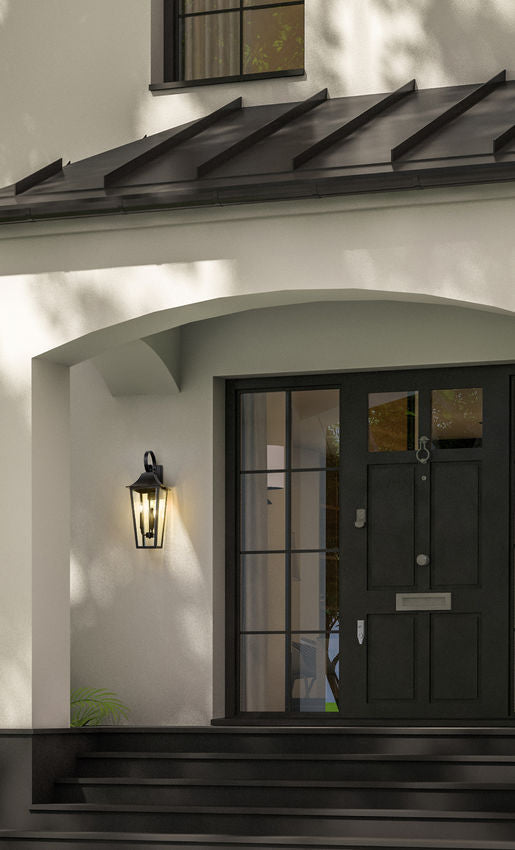 Z-Lite Gannon 10" 3-Light Black Stainless Steel Outdoor Wall Light With Clear Beveled Glass Shade